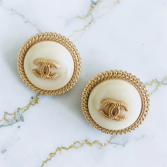 Upcycled Jewelry - Luxury Faux Pearl/Gold Upcycled Button Earrings 18mm or 23mm